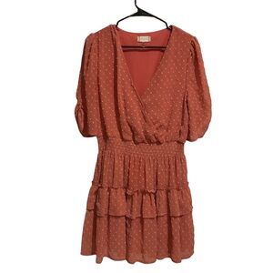 Altar’d‎ State Mini Dress Textured Coral Pink Short Sleeve